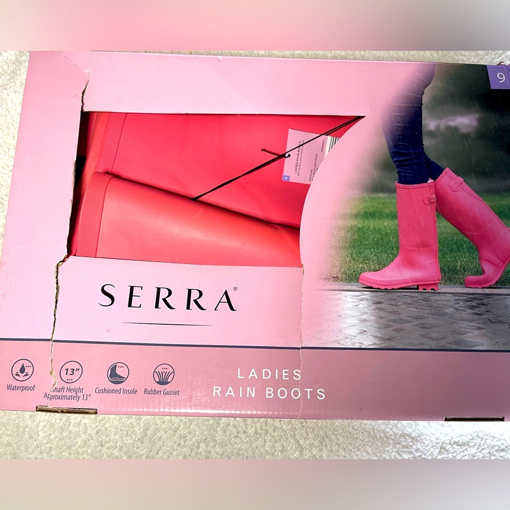 NEW ladies Serra deep pink tall rain boots